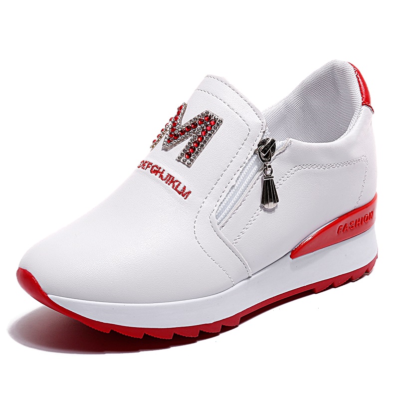 Red & A08 ZipperKorean version Versatile chic Internal elevation Women's Shoes 2021 Spring and Autumn new pattern Side zipper non-slip Casual shoes motion shoes