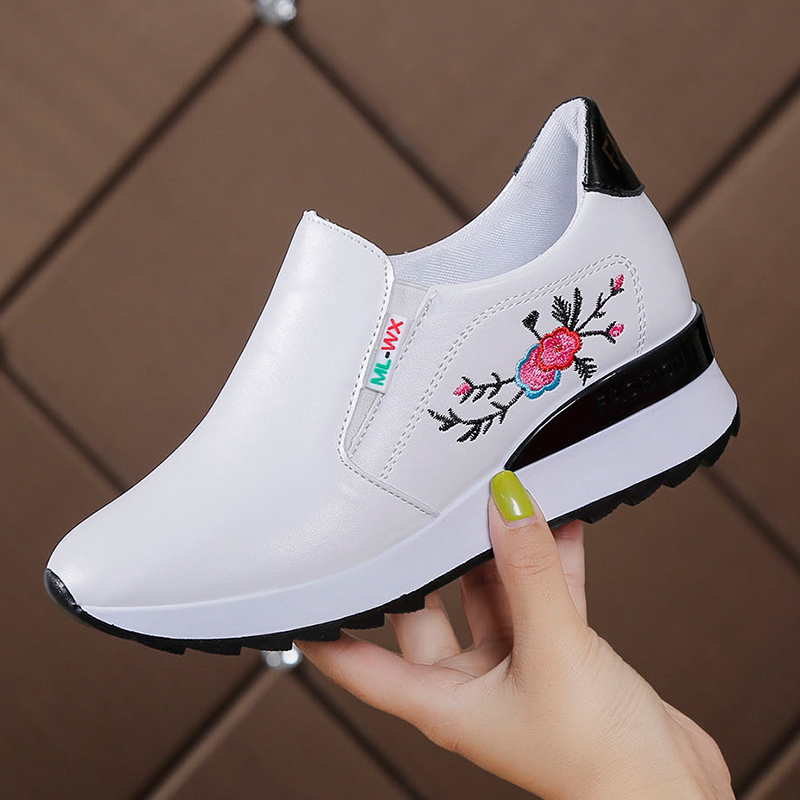 White & B03 Plum BlossomKorean version Versatile chic Internal elevation Women's Shoes 2021 Spring and Autumn new pattern Side zipper non-slip Casual shoes motion shoes