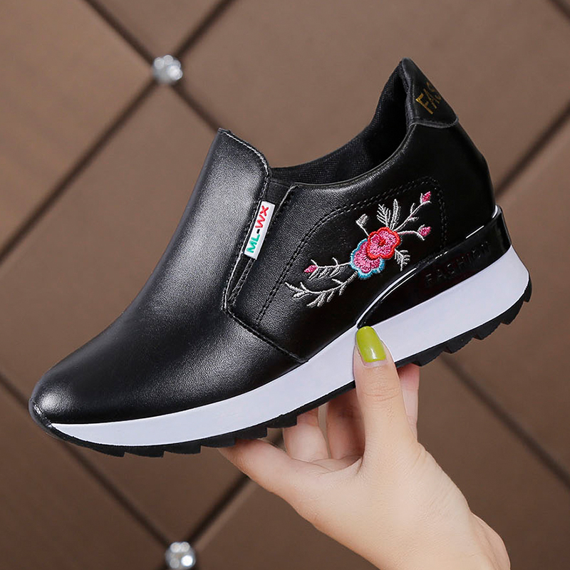 Black & B03 Plum BlossomKorean version Versatile chic Internal elevation Women's Shoes 2021 Spring and Autumn new pattern Side zipper non-slip Casual shoes motion shoes