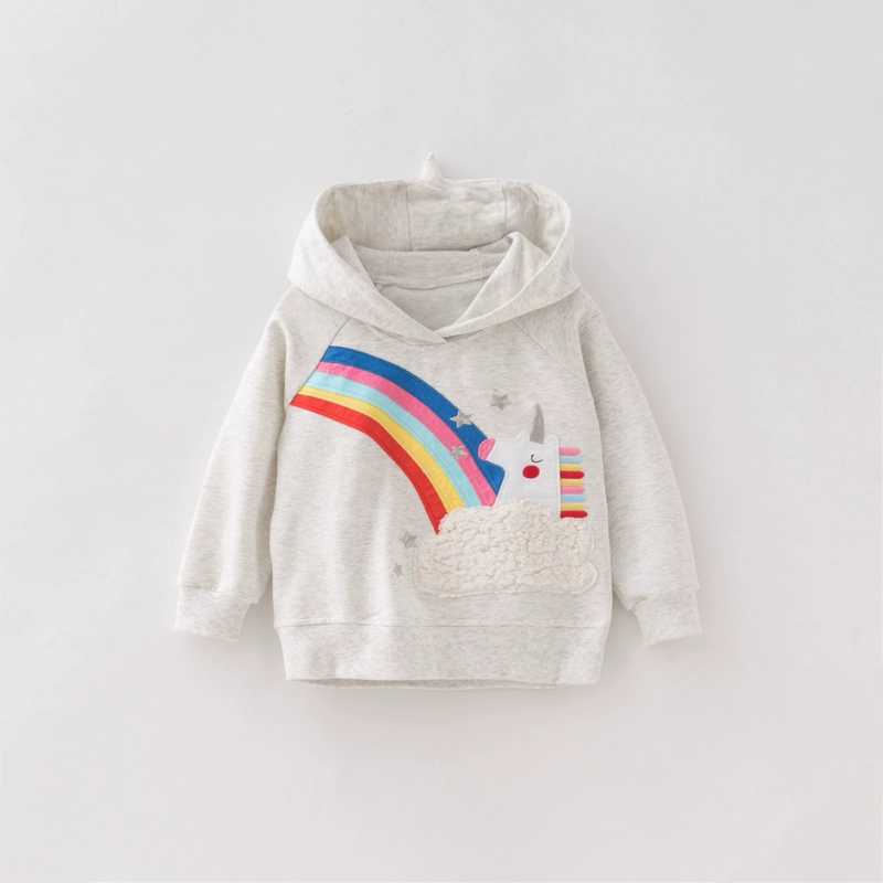 Unicorn Girls Sweatshirt Kids Trẻ em Cotton Dài Tay Áo T-shirt Hoodie Baby Grey Casual Top - Áo thun