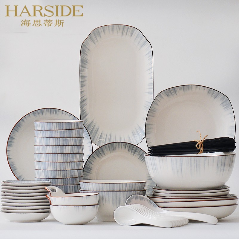 Jingdezhen ceramic crockery set home creative tableware light luxury Nordic style modern bowl simple high-end combination