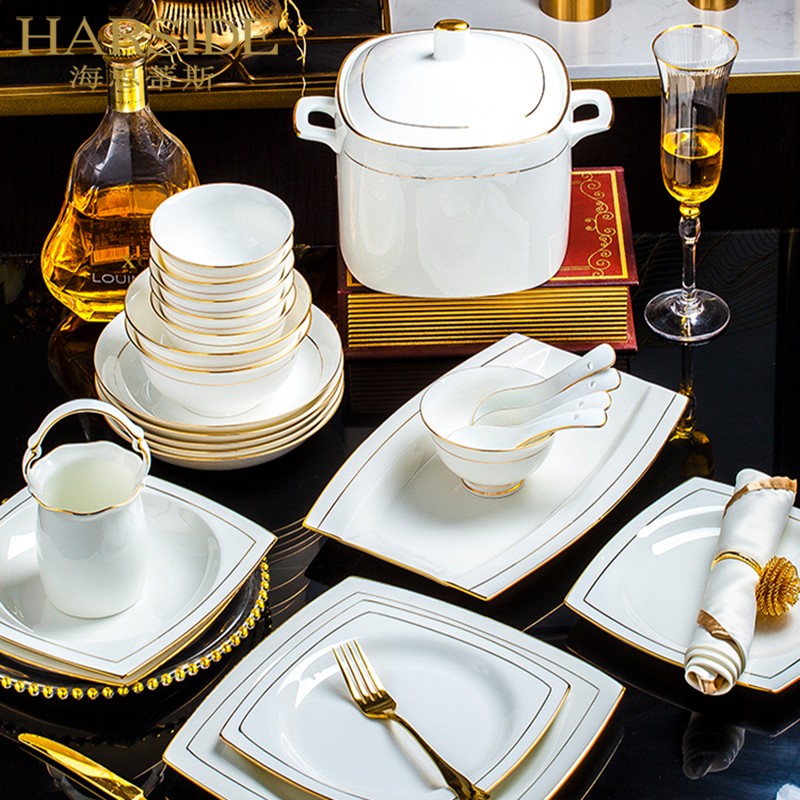 HARSIDE Jingdezhen bone china tableware household simple Phnom Penh dish set ceramic creative bowl and plate combination