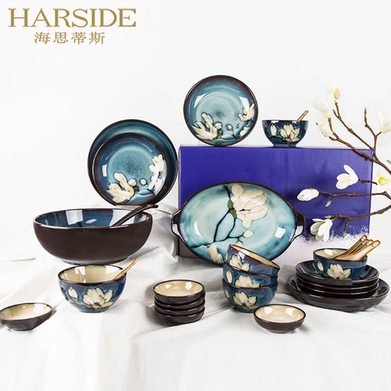 HARSIDE Ceramic Bowl Pan Xinlan Cutlery Set Group Home Chinese Bowls Chopsticks tray Bowl Dish Bowl combination