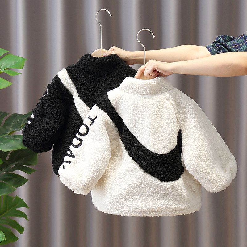 Boys lamb fleece coat clothes autumn and winter clothes baby plus velvet polar fleece children autumn clothes girls winter lamb wool