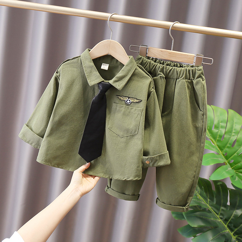 Children's College Wind clothes 3 years 4 boys autumn clothing male baby spring autumn season suit boy handsome gas tide 2021 new