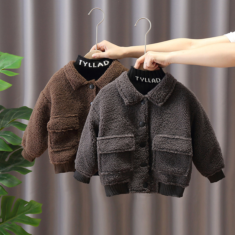Boy lamb fur integrated coat boy 2021 new gush baby lamb suede autumn winter children