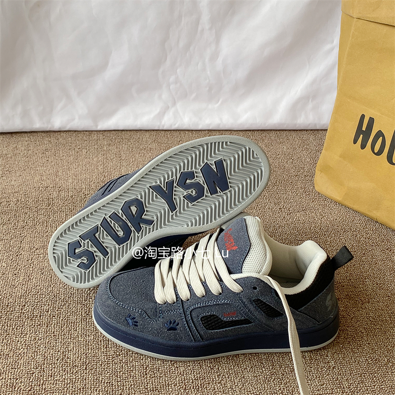 Korean Style Retro Dark Blue Loafers for Men ins Trendy 2026 Spring New Versatile Couple's Sports Casual Sneakers