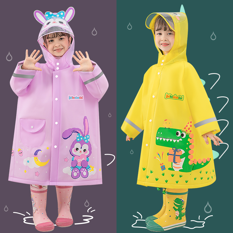 Child Raincoat Girl Kindergarten Girl 2022 New Waterproof Full Body Baby Rain Cape Elementary School Students With School Bags