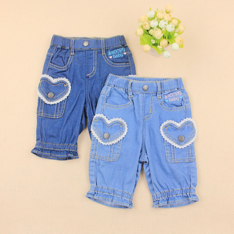 Value Clearance Summer New Snoopy Counter Formal Dress Girls Korean Denim Cropped Harem Pants 40552