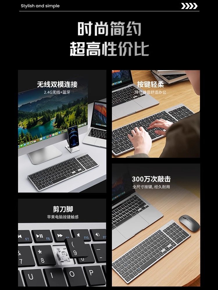 Wireless Bluetooth Keyboard and Mouse Set for Laptop, Office Typing, Silent, High-Looking, Rechargeable Version for Girls