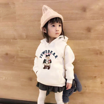 2021 new girls plus velvet sweater children's clothing jacket bear children's foreign style baby fried street hoodie white coat