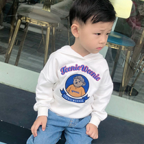 Spring boys thin sweater hoodie 2021 Korean hooded pullover cotton cute bear plus velvet children's clothing leisure