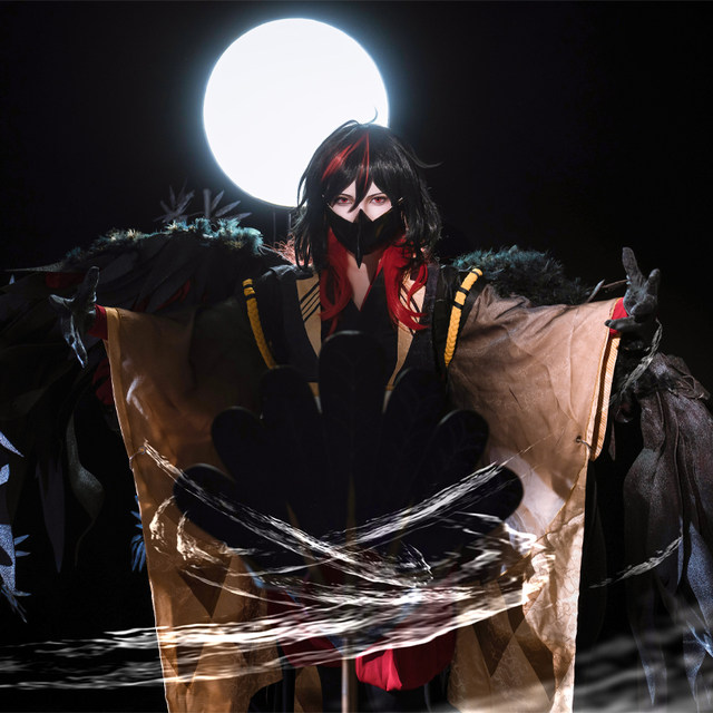 Xiao Wu Piao Piao Onmyoji COS Big Tengu Black Gold Feather Blade cos suit wig mask fan props