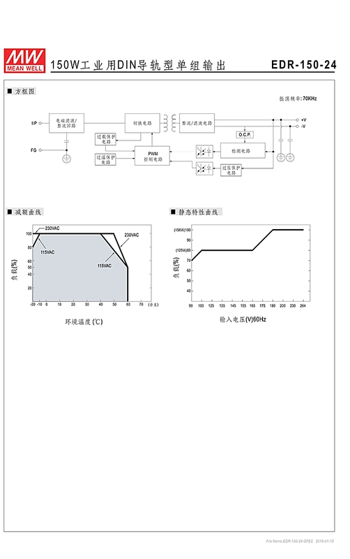 cấu tạo nguồn tổ ong Nguồn gốc chính hãng Đài Loan MEAN WELL nguồn điện EDR-75/120/150W điện áp đầu ra 12/24/48V nguồn tổ ong 24v 10a nguồn adapter 12v 20a