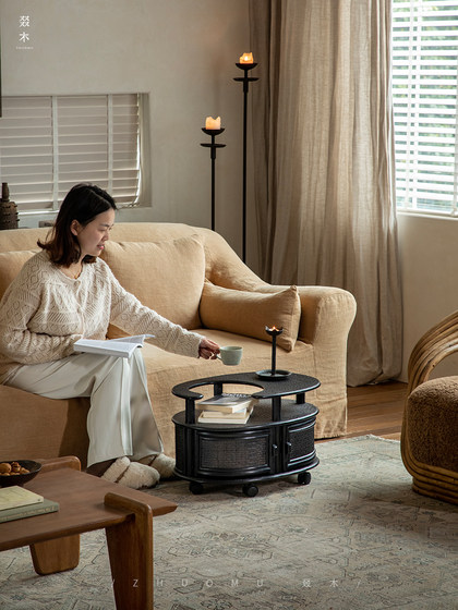 叕木|东南亚藤艺\复古风藤编推车可移动边几角几茶室休闲储物茶几