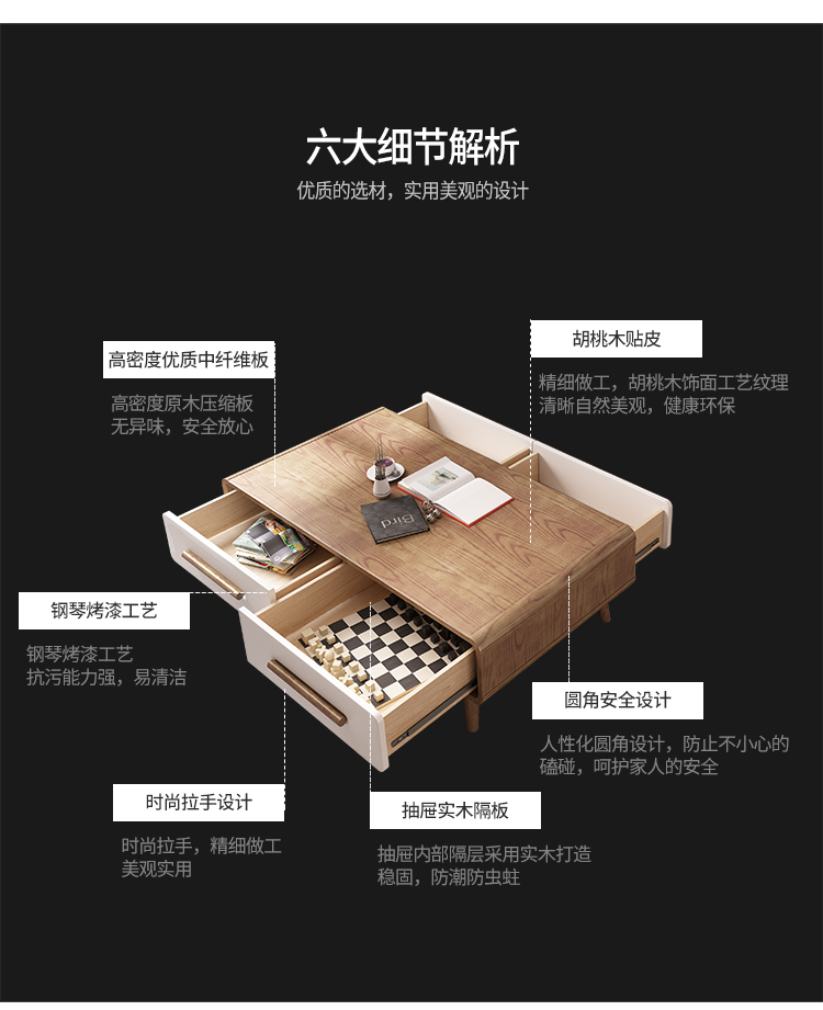 Walnut màu bàn cà phê tủ TV đặt Bắc Âu hiện đại tối giản căn hộ nhỏ phòng khách đồ nội thất - Bàn trà bàn sofa gỗ