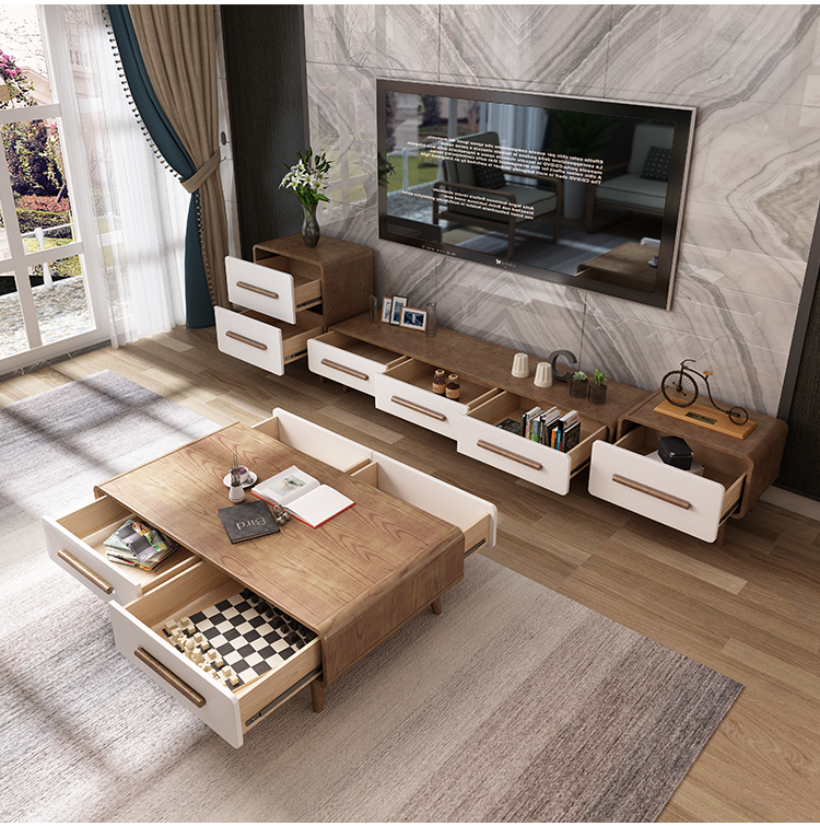 Walnut màu bàn cà phê tủ TV đặt Bắc Âu hiện đại tối giản căn hộ nhỏ phòng khách đồ nội thất - Bàn trà bàn sofa gỗ