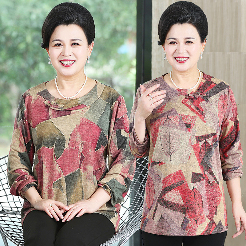 Mid-aged women's clothing early spring jacket T-shirt Gats up overweight Grandmother Long sleeve blouse Mom loaded with spring clothing 200 catty