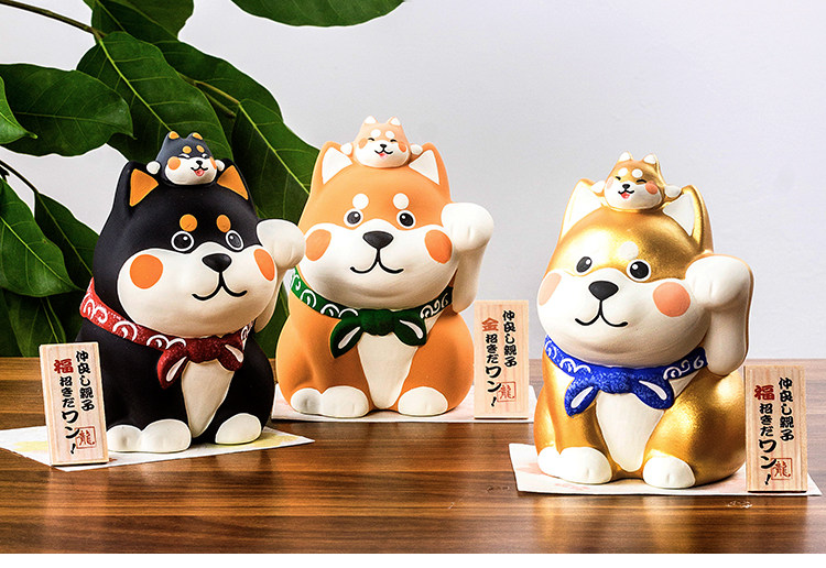 日本の京都龍と虎は柴犬の漫画 Wangca 犬の貯金箱セラミック創造的な