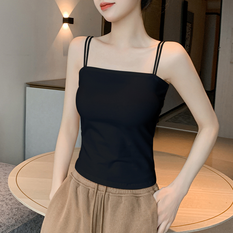Black Camisole for Women with Built-In Bra Pads, 2026 New Style, Slim Fit, Beautiful Back, Base Layer Underwear, Can Be Worn as Outerwear Black Camisole for Women with Built-In Bra Pads, 2026 New Style, Slim Fit, Beautiful Back, Base Layer Underwear, Can Be Worn as Outerwear