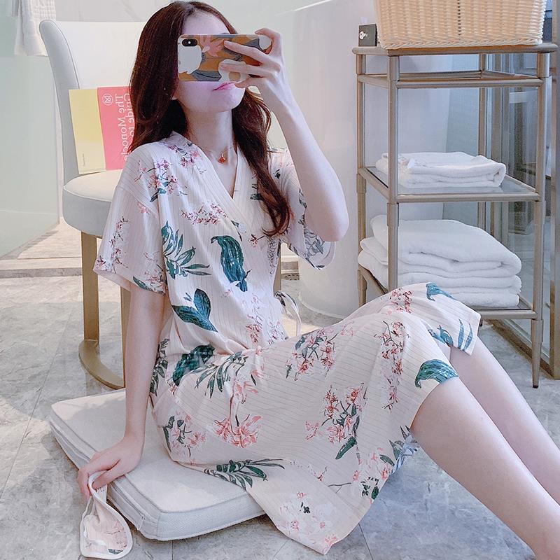 Bathroom Japanese and Wind Women Print Dress Toilet Students Summer Summer Sleeping Dress Half-sleeved New