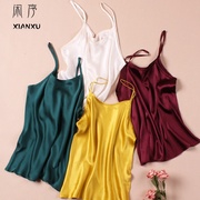 Mùa hè lụa sling vest cô gái mặc ngắn satin thân váy dâu lụa bottom top mỏng edilean