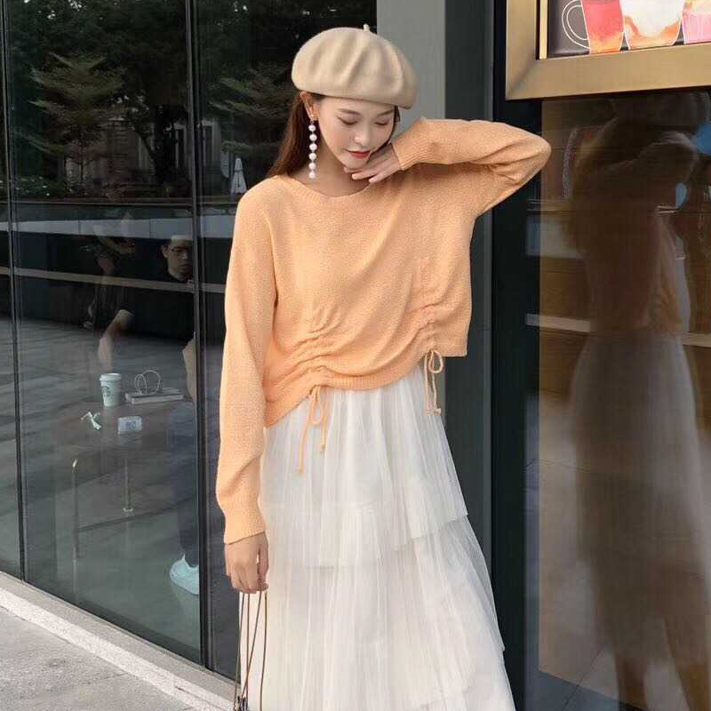 Ice lụa knitsweater mùa xuân của phụ nữ năm 2020 bên ngoài mới mặc áo len mỏng rỗng loose-fitting áo bên kéo top rope nữ