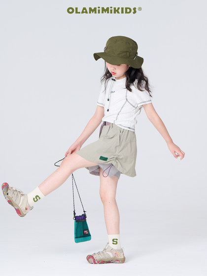 OLAMIMI定制 2024夏亲子盐系假两件腰带休闲轻薄户外工装短款裤裙
