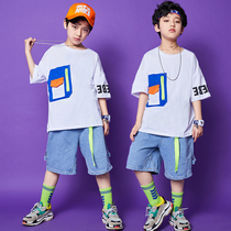 Children Street Dance Suit Boy Hip Hop Wave Loose Short Sleeve Pants Hiphop Clothes Boy Street Dance Outfit Less Son