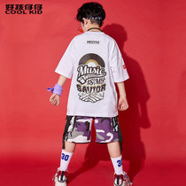 Boy Street dance suit hiphop childrens new short sleeve hip hop street dance costumes with less stage performance