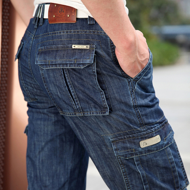 Authentic Battlefield Jipu Four-Season Men's Workwear Jeans, Straight Loose Fit with Multiple Pockets, Men's Long Pants