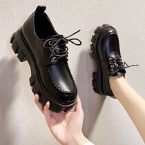 2021 new Liu Wen the same little leather shoes female winter black thick base British wind soft leather sponge cake shoes