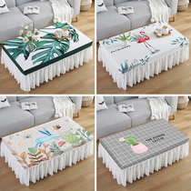 Nordic waterproof coffee table tablecloth lace rectangular living room cover dining table dust pad fabric all-inclusive tea table cover