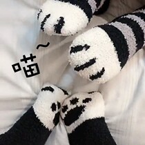 Shake sound with the same cat plush socks female winter cat foot pattern sleep simulation cat claw cute footprints cat catch socks male