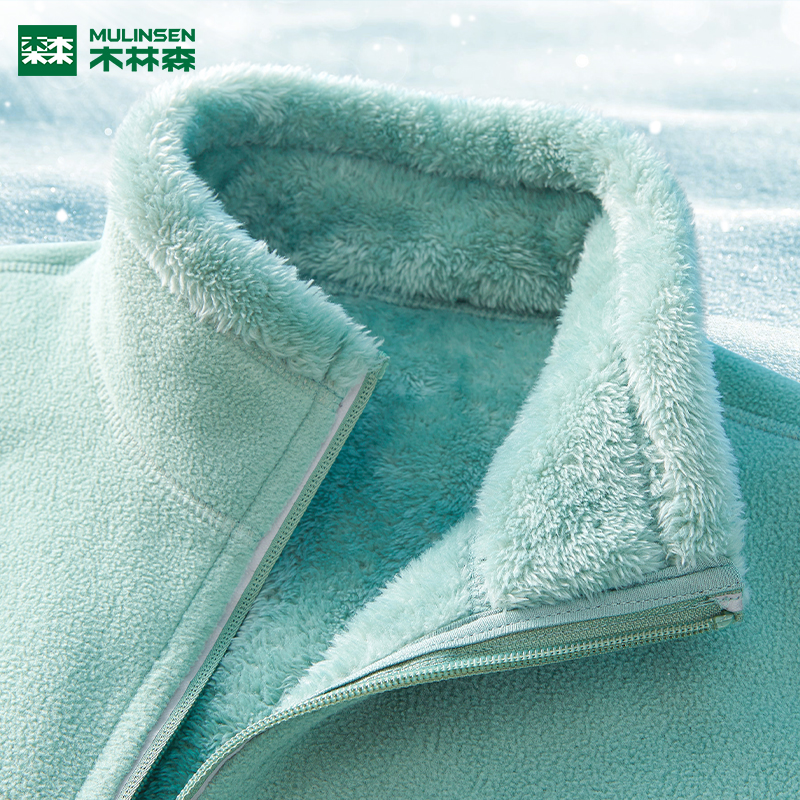 Mulinsen outdoor coral fleece fleece jacket men and women double-sided wear polar fleece jacket thickened cardigan jacket liner