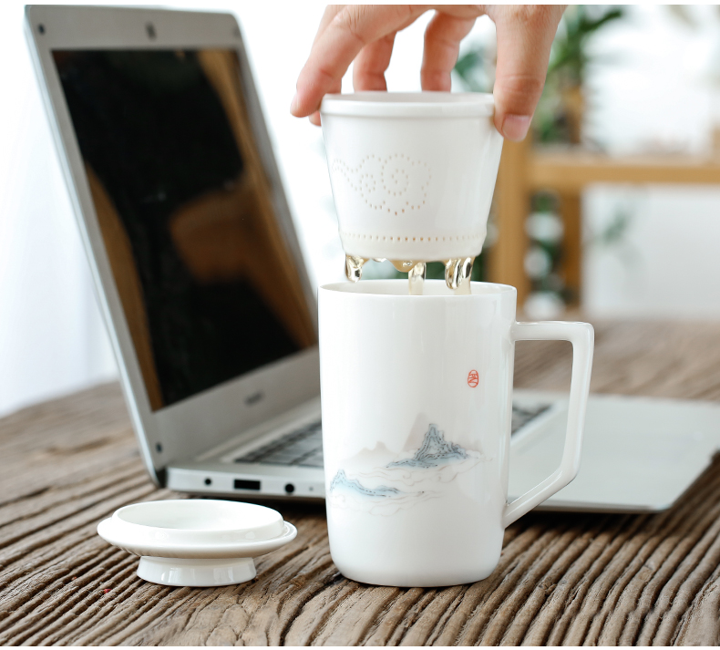 Shed thousands of jiangshan tang dehua white porcelain ceramic filter cups with cover separate the office tea tea cups