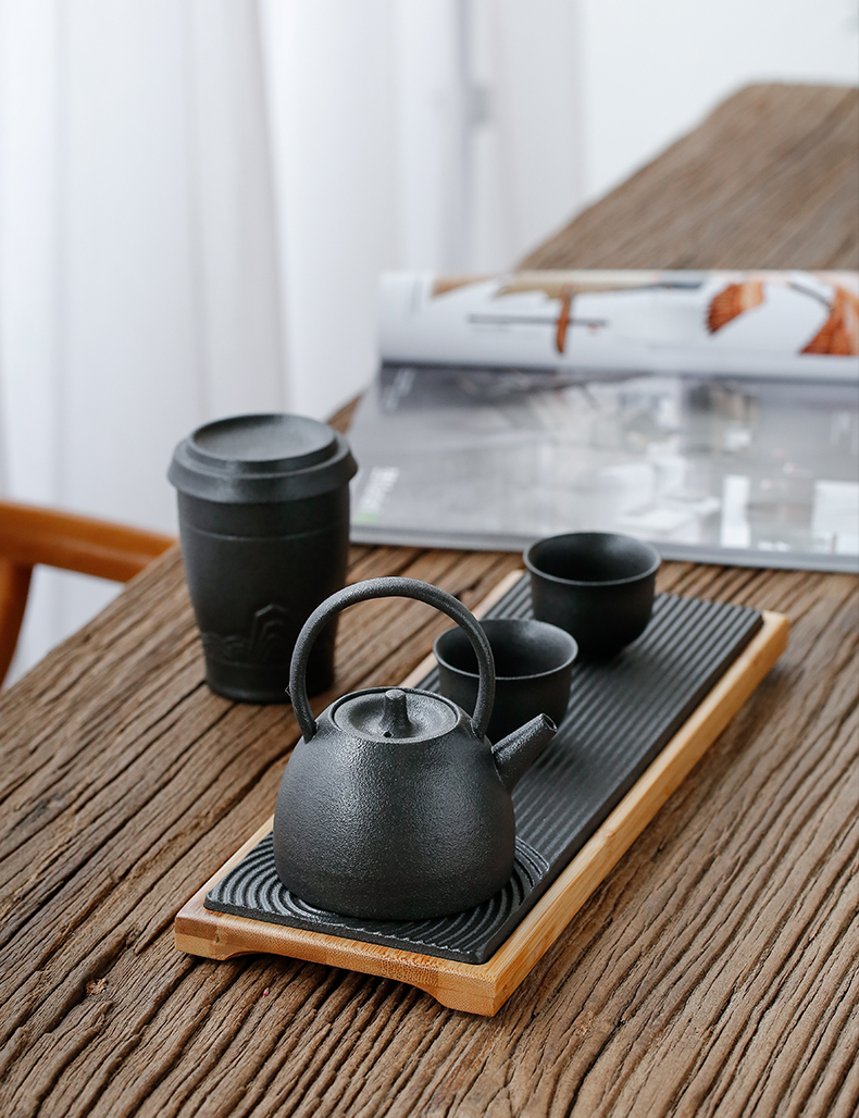 Don difference up kung fu tea set suit Japanese creative dry terms plate of coarse pottery contracted home office portable girder pot of tea cups