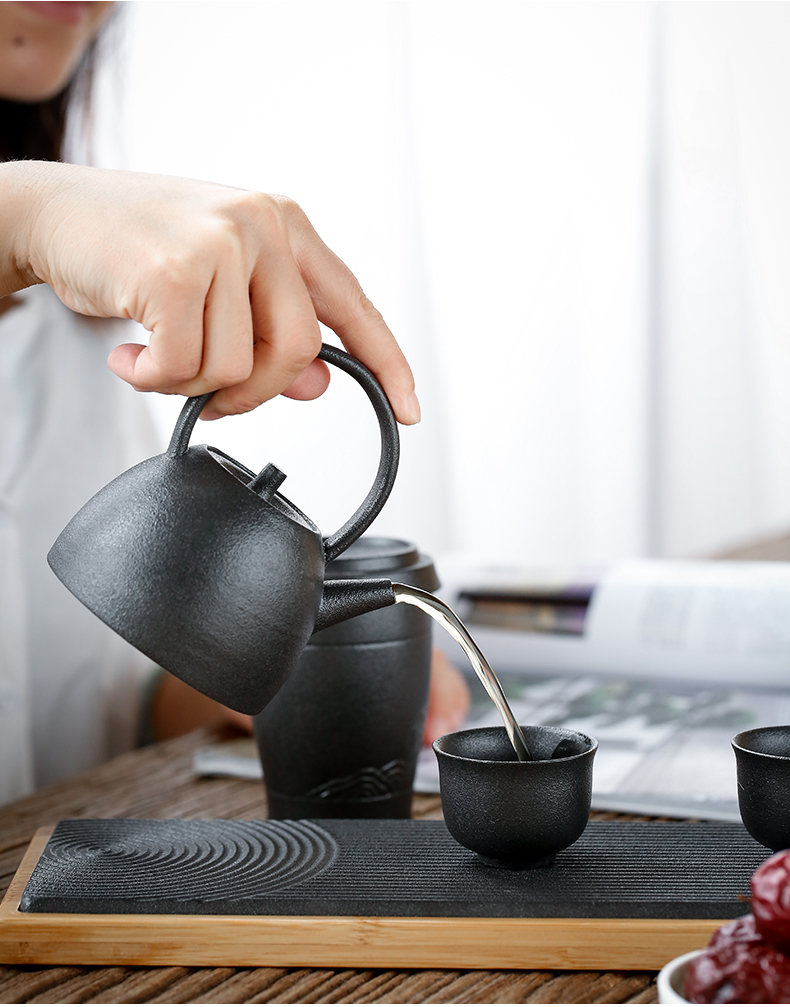 Don difference up kung fu tea set suit Japanese creative dry terms plate of coarse pottery contracted home office portable girder pot of tea cups