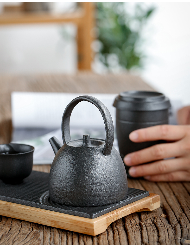 Don difference up kung fu tea set suit Japanese creative dry terms plate of coarse pottery contracted home office portable girder pot of tea cups