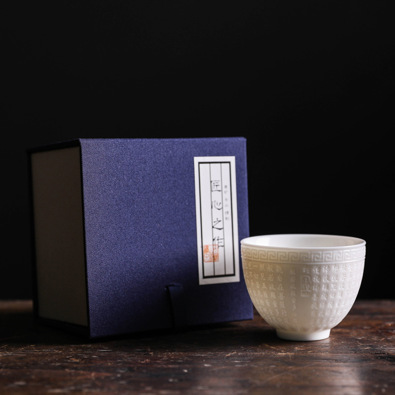 Don difference up dehua white porcelain ceramic large heart sutra sample tea cup cup master cup jade porcelain cups kung fu a single CPU