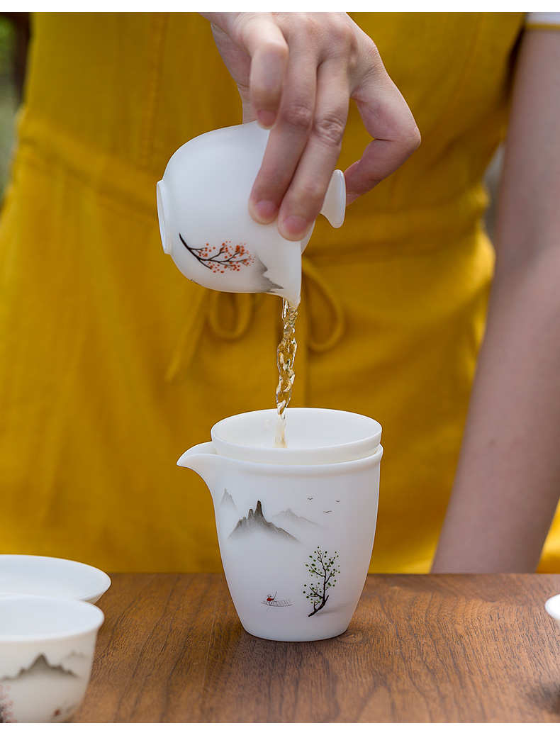Don difference up dehua suet jade white porcelain hand - made tureen kung fu tea set office home sitting room ceramic tea cup