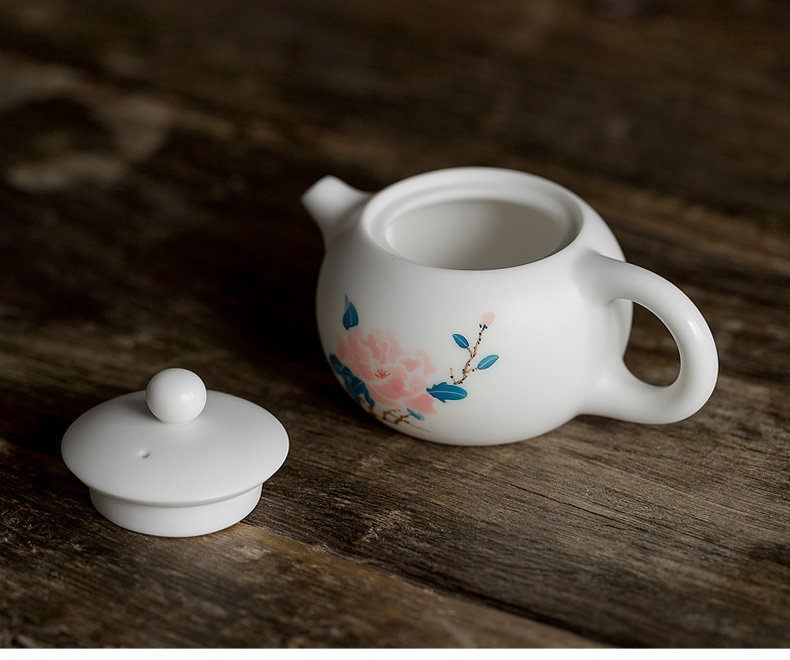 Don difference up dehua white porcelain hand - made ceramic teapot single pot of kung fu tea set household contracted filter tea by hand