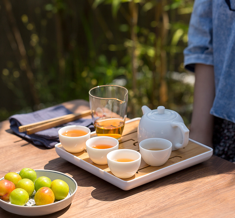 Tang's white porcelain contracted travel tea set suit portable kung fu tea caddy fixings tea tray glass cup home