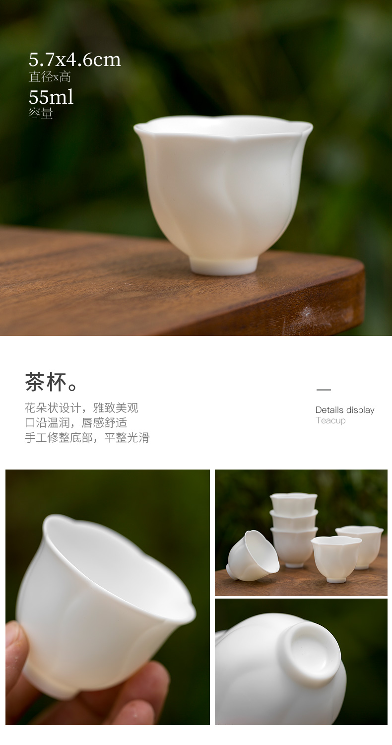 Tang s suet jade beauty tea pot lid bowl suit dehua white porcelain six people kung fu tea set ceramic household