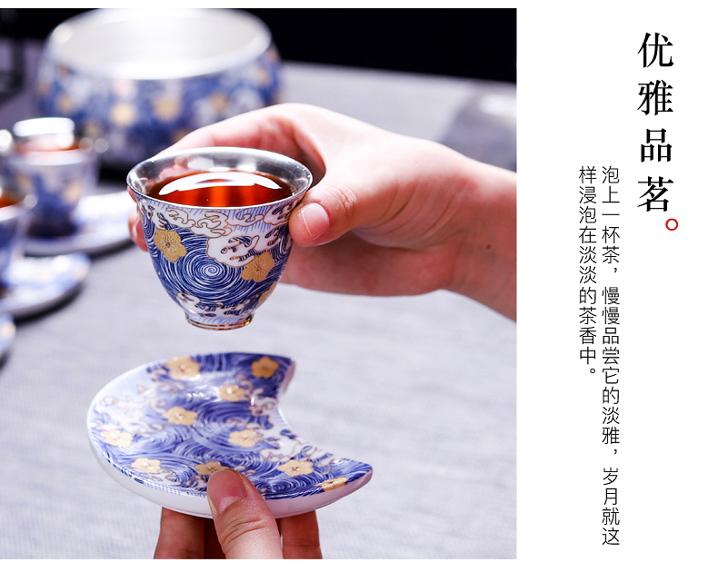 Don difference up silver colored enamel tasted silver gilding kung fu tea set of a complete set of ceramic tea household lid bowl of gift boxes