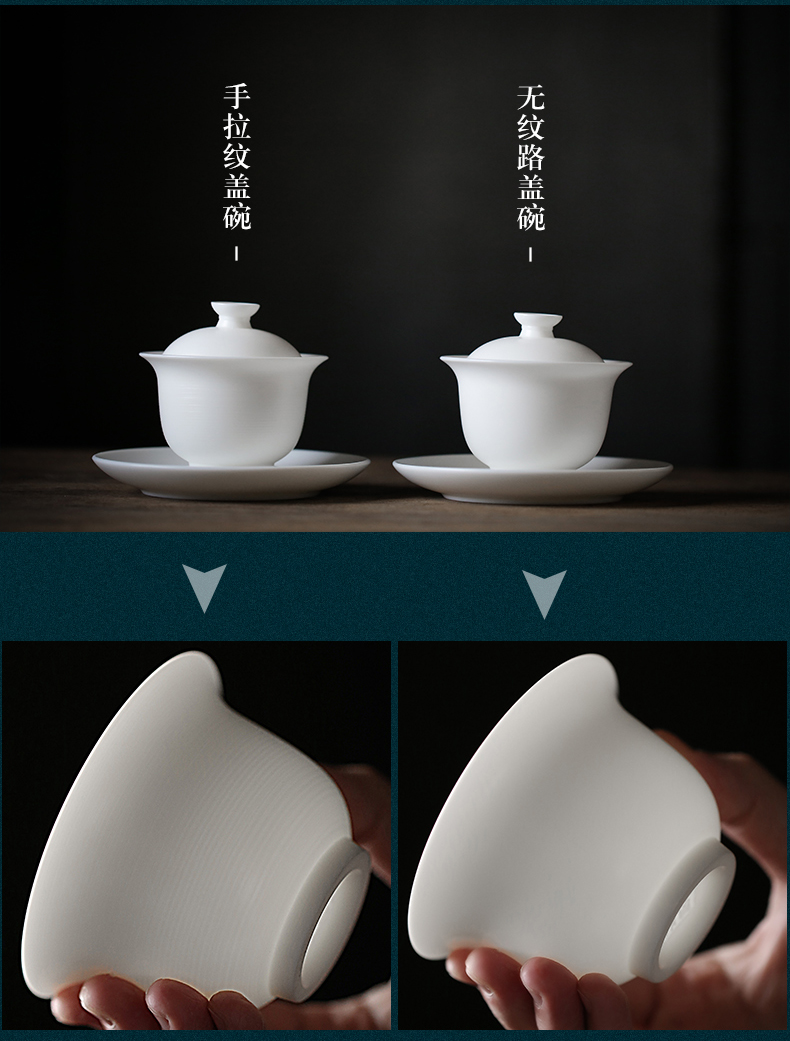 Don difference up high - end manual suet jade white porcelain of a complete set of kung fu tea set jade porcelain filtering tureen tea cups