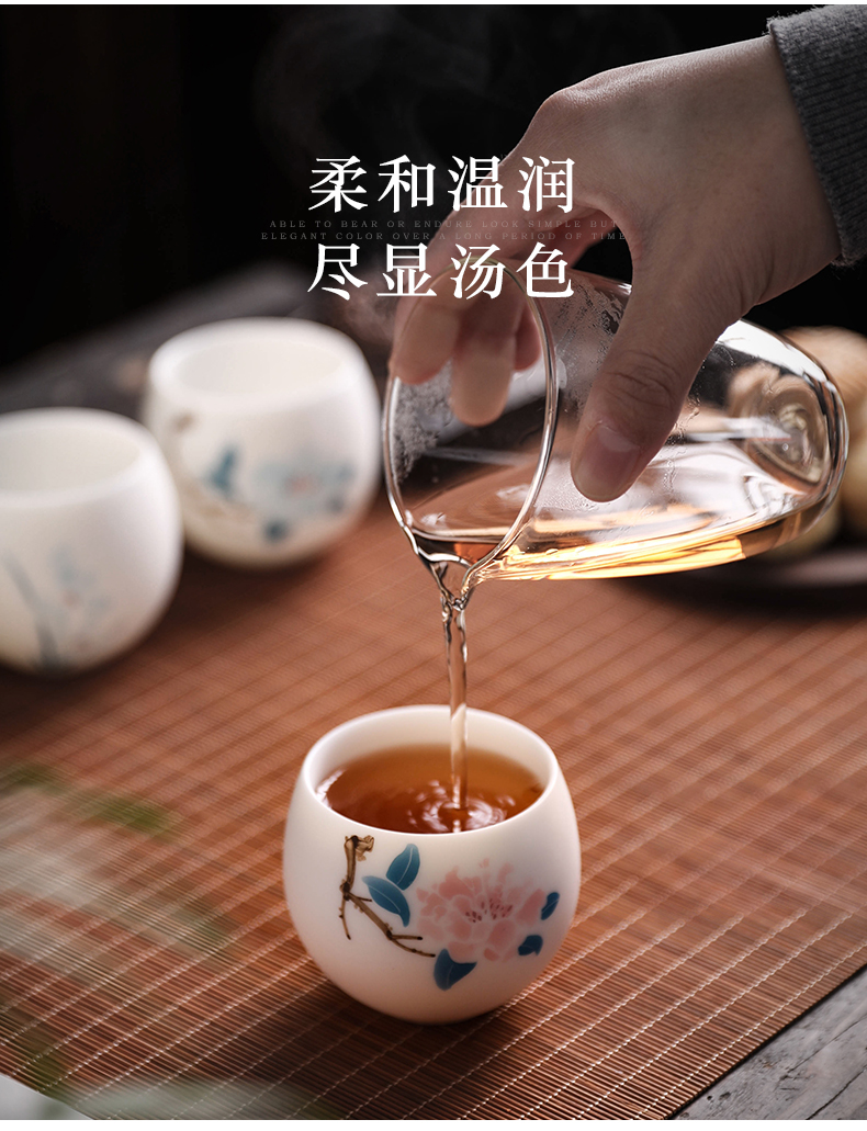 Tang s hand - made master kung fu tea cup single CPU ceramic household pure manual white porcelain sample tea cup large single woman