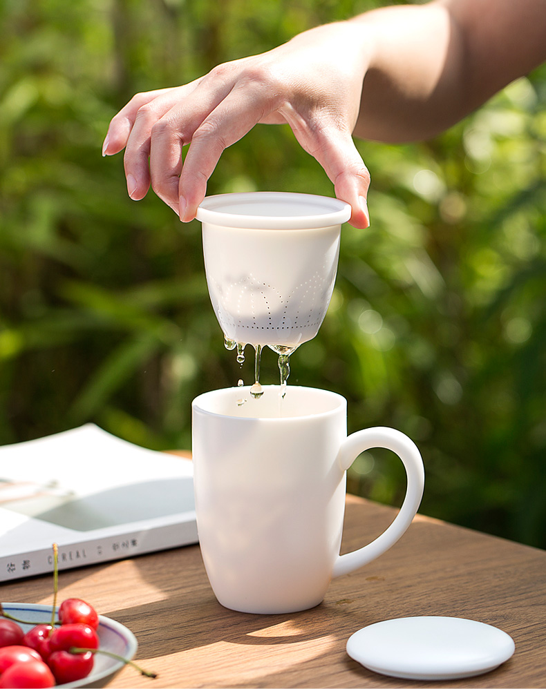 Don difference up suet jade white porcelain cup with cover filter ceramic household male ms office cup tea water separation