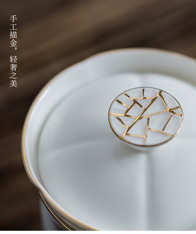 Tang s dehua white porcelain crack cup single travel portable kung fu tea set car is suing office filter cups