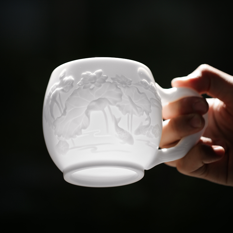 Don difference up manual its dehua white porcelain teacup office cup personal keller cup with cover the sample tea cup